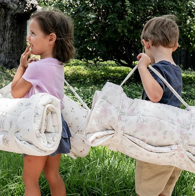 Makemake Organics GOTS Certified Organic Cotton Nap Mat with Detachable Pillow for Kids Soft Sleeping Bag for Toddlers, Boys, Girls - Ideal for Daycare, Preschool, Kindergarten