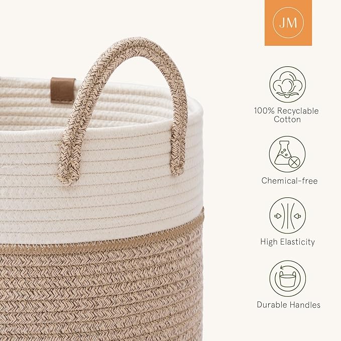 LA JOLIE MUSE Woven Rope Storage Baskets - Tall Cotton Laundry Basket, Kids Toy & Nursery Clothes Hamper - XL