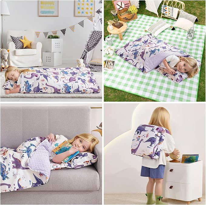 DJY Toddler Nap Mat,Kid Slumber Bag with Removable Pillow & Minky Blanket,Soft Sleeping Mat Perfect for Daycare,Preschool,Kindergarten,Travel