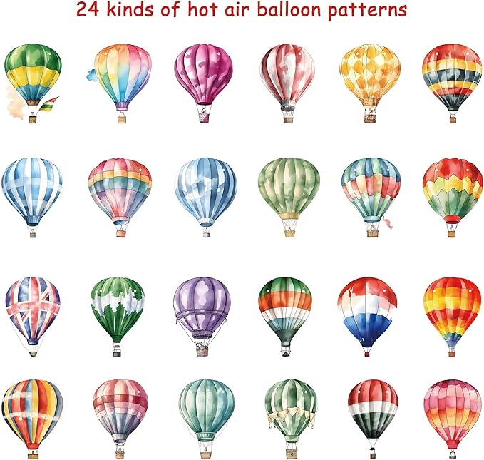 4 Packs Hot Air Balloon Theme Garland Banner Set – Watercolor Balloon Party Banner Balloons Birthday Bunting Decor for Wedding, Baby Shower,Adventure Theme Party,Travel Themed Celebrations, 24 Styles