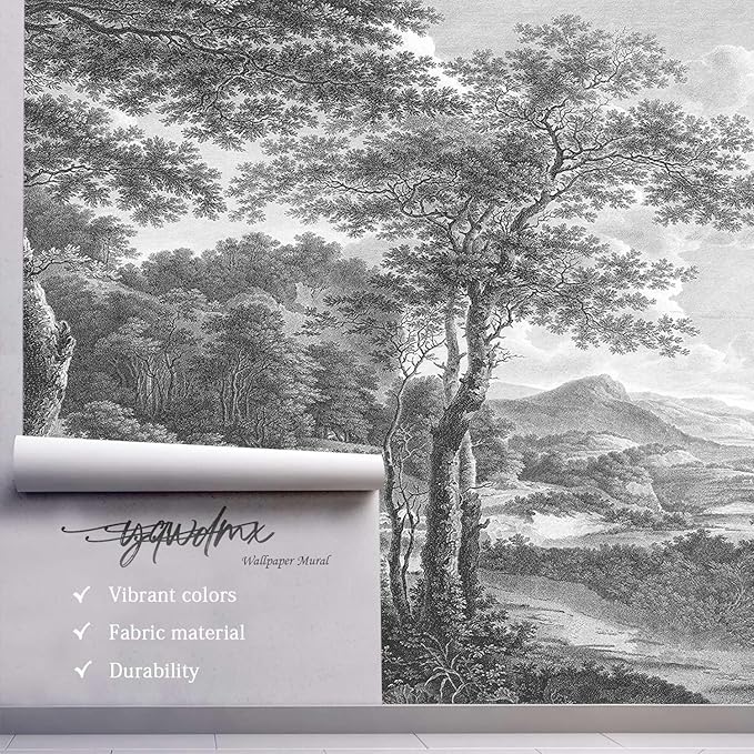 -Vintage Forest Fabric Wallpaper Grey Tree Mural Living Room 180" x 115" (Not Peel and Stick)