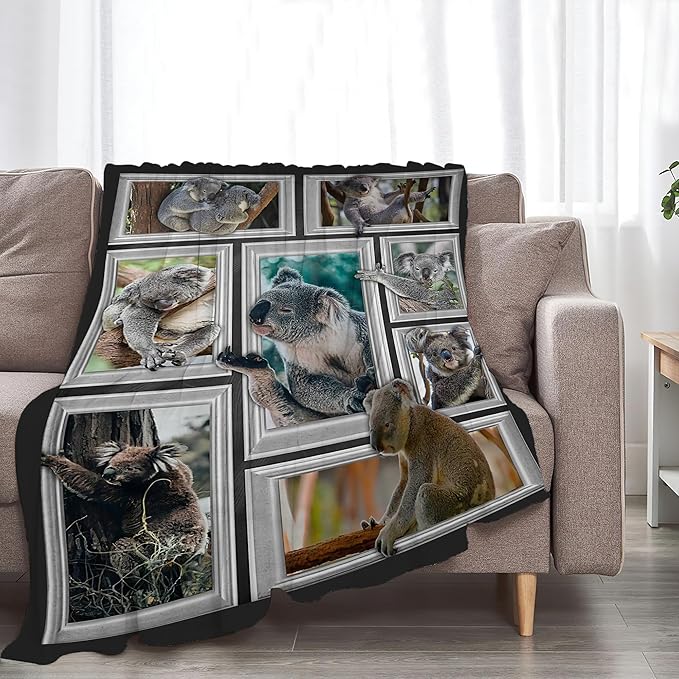 Koala Blanket Funny Koala Gifts for Girls Boys Woman Kids Koalas Lover Throw Blankets Soft Blanket Warm Fleece Flannel Plush Blankets for Bed Sofa Couch 60"x80"