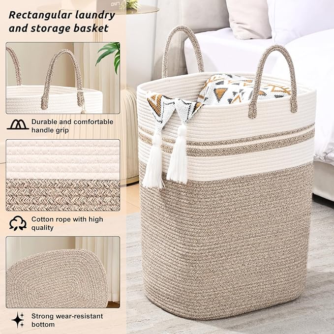 Woven Laundry Basket for Clothes, 100 L Large Rectangle Laundry Hampers, Nursery Storage Basket for Toys, Tall Dirty Clothes Hamper for Bedroom Aesthetic, Bathroom, Laundry Room