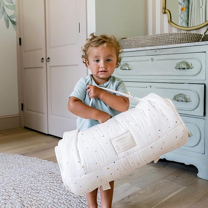Makemake Organics GOTS Certified Organic Cotton Nap Mat with Detachable Pillow for Kids Soft Sleeping Bag for Toddlers, Boys, Girls - Ideal for Daycare, Preschool, Kindergarten