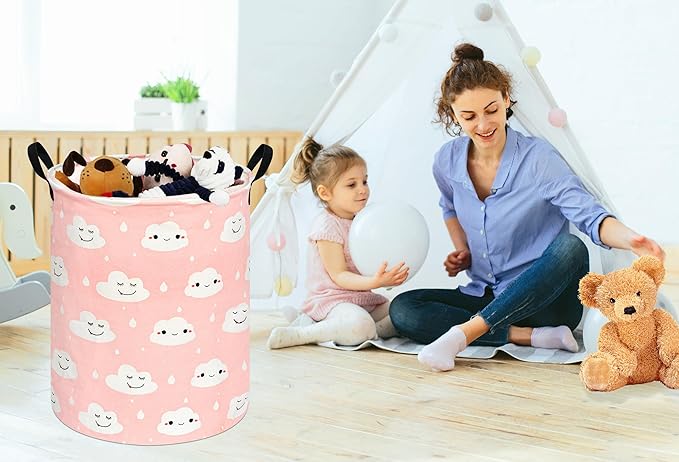 KUNRO Round Laundry Basket Hamper Kids Toys and Clothes Storage Basket Children Gift Basket Baby Toy Organizer Bins for Room Decor (Smile)