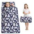 Viviland Toddler Kid Nap Mat for Preschool, Girls Deep Blue Bear Slumber Bag, Daycare Sleeping Bag with Pillow and Blanket, Kindergarten Sleep Mat