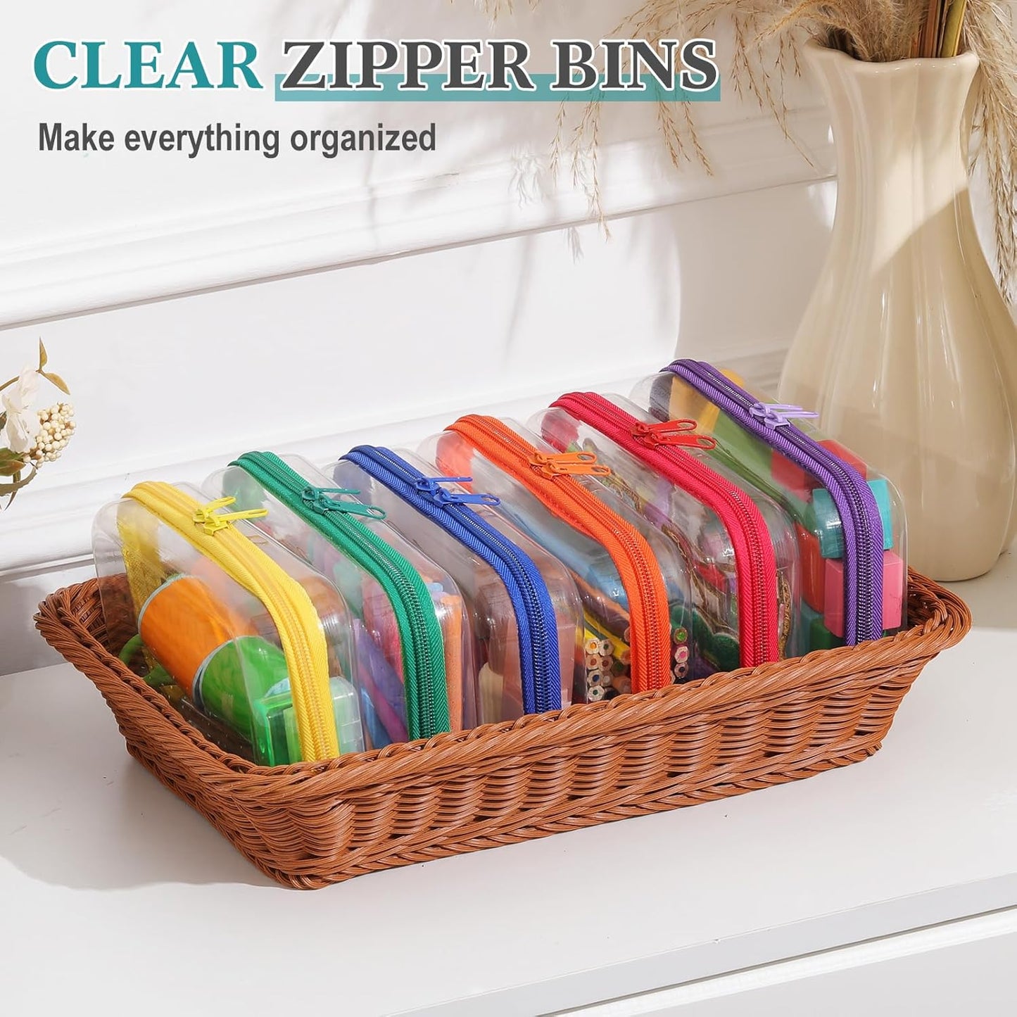 Sanwuta 6 Pcs Clear Hard Zipper Case Pencil Pouches Hard Plastic Zipper Pouches Makeup Bag Transparent Cases for Snacks Plastic Storage Organizer Box for Travel