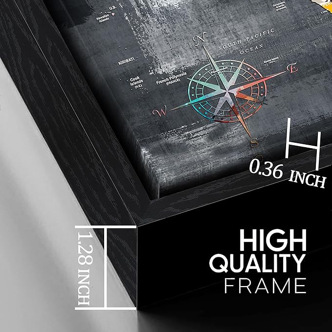 ZHAOSHOP World Map Canvas Wall Art with Frame - Office Artwork Wall Decor - Teal and Gray Wall Art for Living Room Large Size Ready to Hang Size 29" x 59"