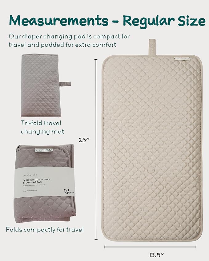 Lily Miles Diaper Changing Pad Portable, Baby Changing Mat with Magnetic Latches, Travel Pad for Diaper Bag, Baby Essentials, Wipeable & Waterproof Mat (Soft Sand, Regular)