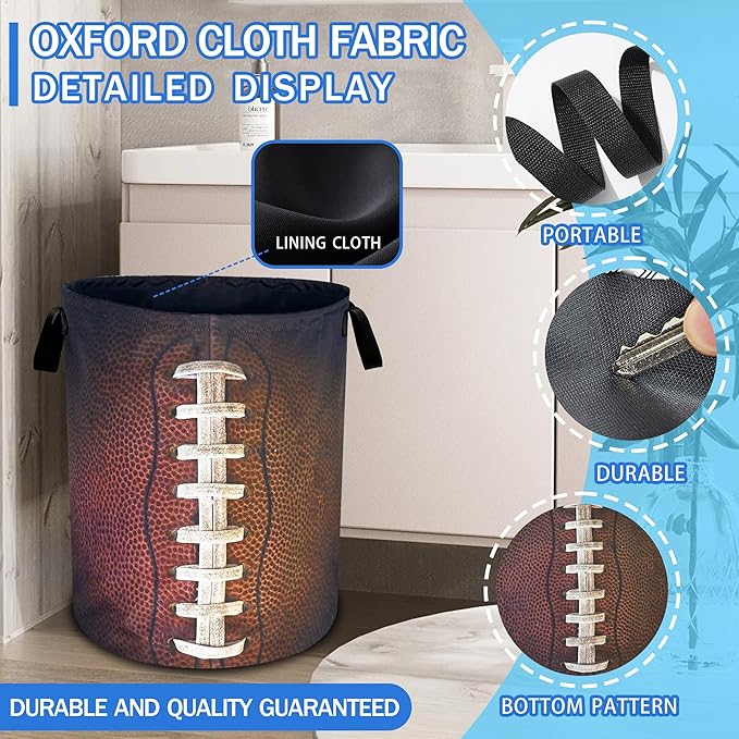 Football Laundry Basket Oxford Cloth Ball Texture Laundry Hamper With Handle Foldable Portable Clothes Storage Basket 18.9 X 16.5 Inch Storage Bag For Laundry Room/Bathroom/Bedroom/Dormitories
