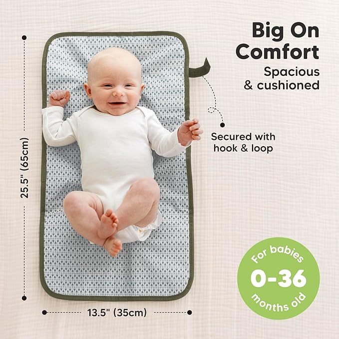 KeaBabies Portable Diaper Changing Pad, Easy Wipe Clean - Foldable Waterproof Baby Changing Mat for Diaper Bag, Compact, Lightweight, 25x13 Newborn, Infant, Baby Changer Travel Essential (Olive Green)