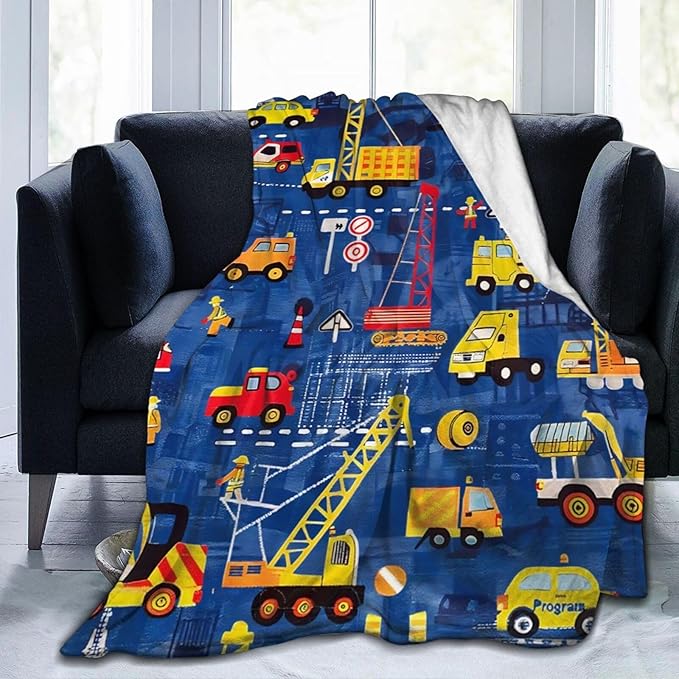 Excavator Blanket Construction Decor Throw Blanket Super Soft Flannel Lightweight Fluffy Plush Fuzzy Fleece Toddler Blanket Gifts for Kids Boys Girl Woman for Bed Sofa Bedding 50"X60"