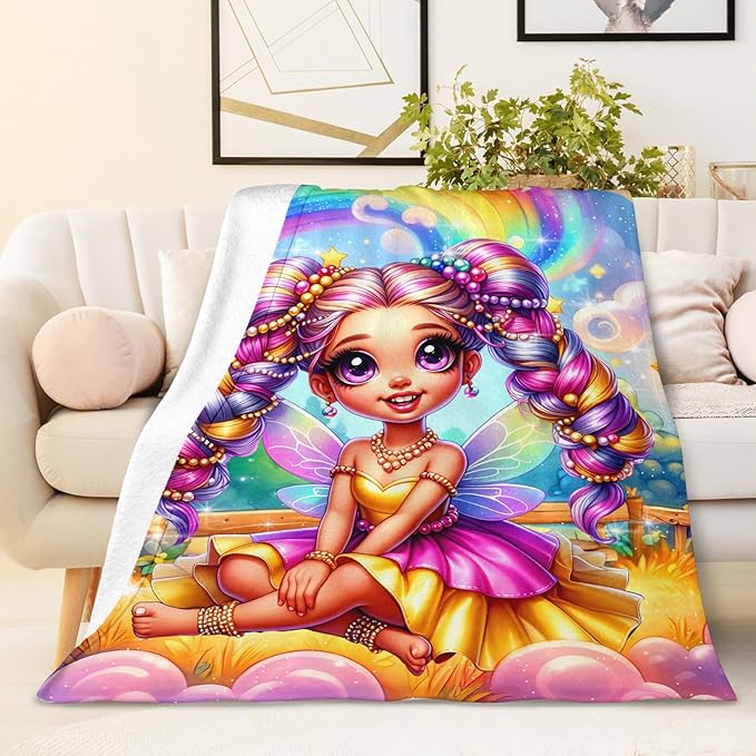 Girls Blanket Fairy Throw Gift for Kids Daughter Birthday, 50x60 Inches Lightweight Soft Cute Fairy Throw Blankets for Sofa Couch Living Room Bed