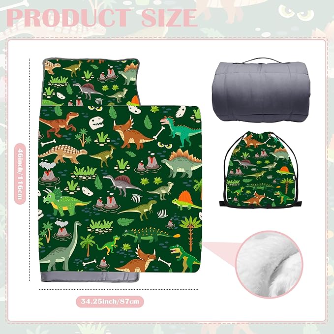 Cute Toddler Nap Mat with Pillow & Blanket，Soft Rolled Napping Mats for Boys and Girls