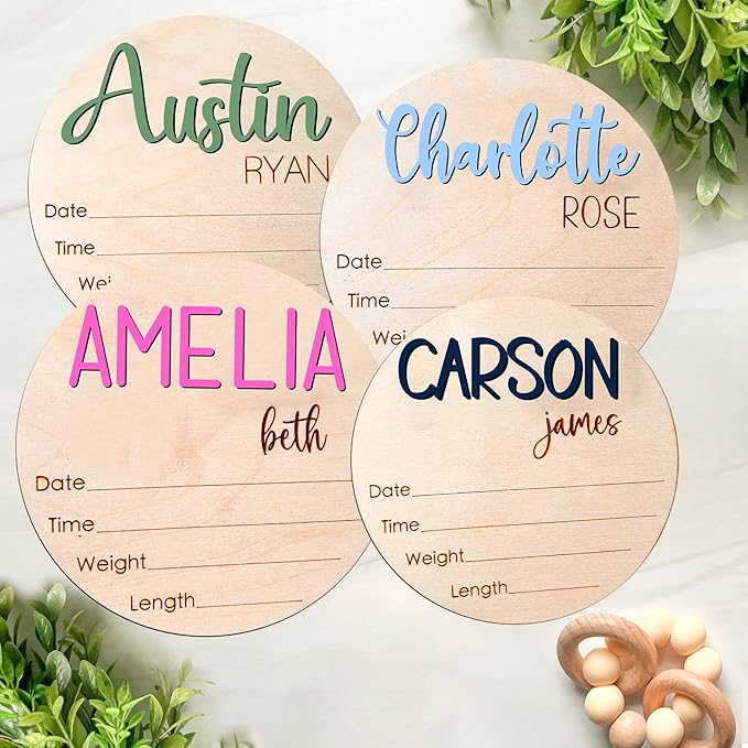 NAZENTI Personalized Baby Name Announcement Wooden Signs, Custom Birth Announcement Sign For Hospital, Baby's Arrival Gift For Decor, Birth Stat Sign, Welcome Gifts For Baby Girl Or Boy Shower