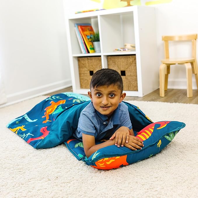 Wildkin Kids Microfiber Nap Mat – Soft Sleep Mat with Pillow, Ideal for School & Travel - Jurassic Dinosaurs