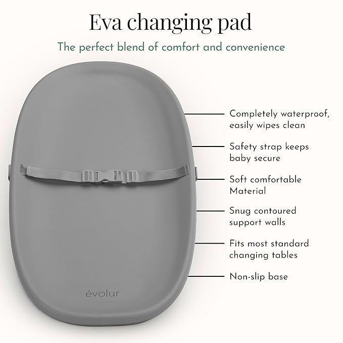 évolur Eva Baby Changing Pad, Soft, Lightweight and Portable Changing Pad, Fits All Changing Table, Waterproof Firm Padding - Dark Gray