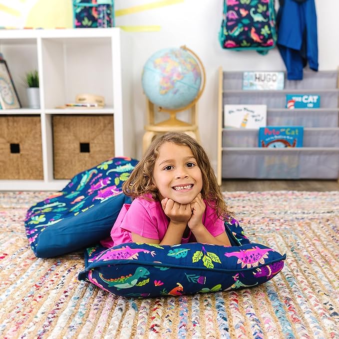 Wildkin Kids Microfiber Nap Mat – Soft Sleep Mat with Pillow, Ideal for School & Travel - Darling Dinosaurs