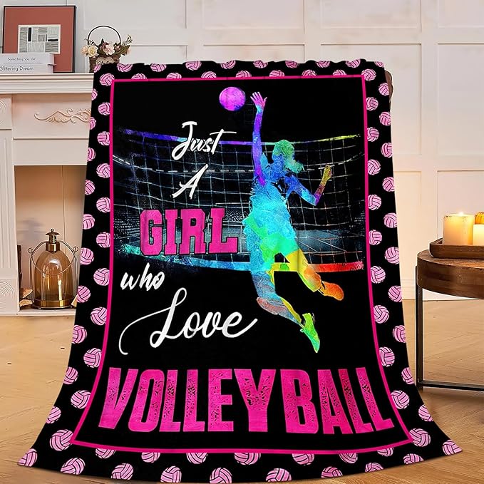 Volleyball Blanket Just A Girl Who Loves Volleyball Throw Blanket Super Soft Flannel Lightweight Fluffy Plush Fuzzy Fleece Sports Decor Blanket Gifts for Girl Woman Kids for Bed Sofa Bedding 40"X50"