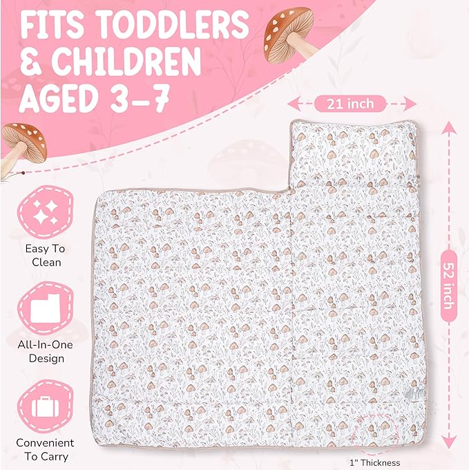 Morxy Toddler Nap Mat with Pillow & Blanket Large Portable Roll Up Nap Mats with Name Tag- Thick Kids Sleep Mat for Daycare, Preschool Travel and Camping for Age 3 and up