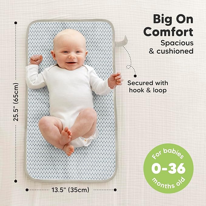 KeaBabies Portable Diaper Changing Pad, Easy Wipe Clean - Foldable Waterproof Baby Changing Mat for Diaper Bag, Compact, Lightweight, 25x13 Newborn, Infant, Baby Changer Travel Essential (Prairie)
