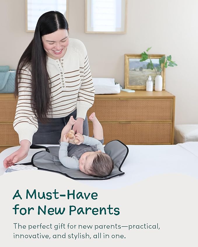 Lily Miles Baby Changing Pad Portable, Diaper Changing Mat with Magnetic Latches, Waterproof Travel Pad for Diaper Bag, Newborn Essentials, Gift for Baby Shower and Registry (Black Twill, Large)