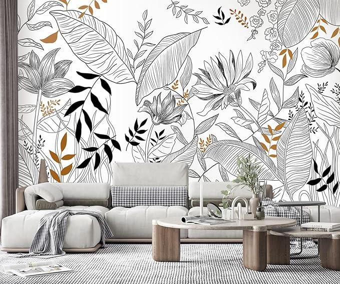 -Hand-Painted Flower Plant Fabric Wallpaper Simple Art Living Room 140" x 91" (Not Peel and Stick)