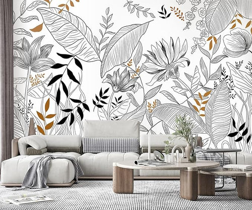 -Hand-Painted Flower Plant Fabric Wallpaper Simple Art Living Room 140" x 91" (Not Peel and Stick)