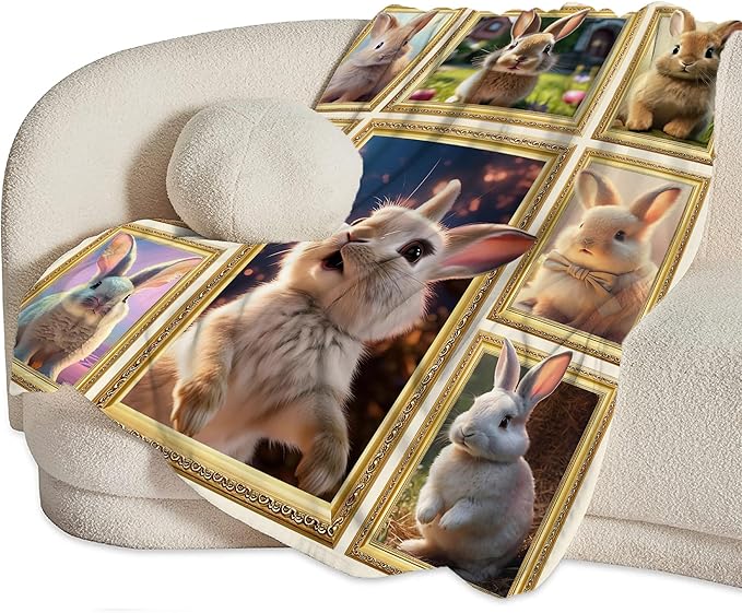 Rabbit Blanket Bunny Gifts for Girls Boys Woman Kids Rabbit Lover Throw Blankets Soft Blanket Warm Fleece Flannel Plush Blankets for Bed Sofa Couch 50"x60"