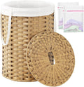Laundry Hamper with Lid Laundry Basket with Lid 19.0 Gal (72 L) Round Wicker Laundry Basket Handwoven Rattan Hamper Removable Bag 2 Mesh Bags Handles for Living Room Bathroom Natural