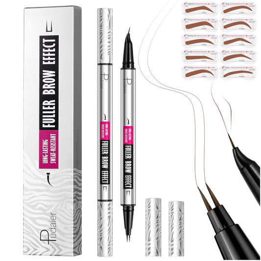 2 Pack 2 Fine Tip Eyebrow Pen, Waterproof Filling Faux Brow Makeup Pencils for Women with Precise Curved Brush-Tip to Fast Create Natural Hair-Like Brows, Last All-Day (Chocolate)
