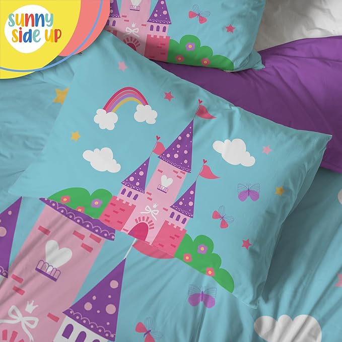 Sunny Side Up Magic Castle Toddler Comforter Set - 4 Piece Preschool Bedding Includes Comforter, Sheets & Pillow Cover - Super Soft Floral Microfiber Bed Set