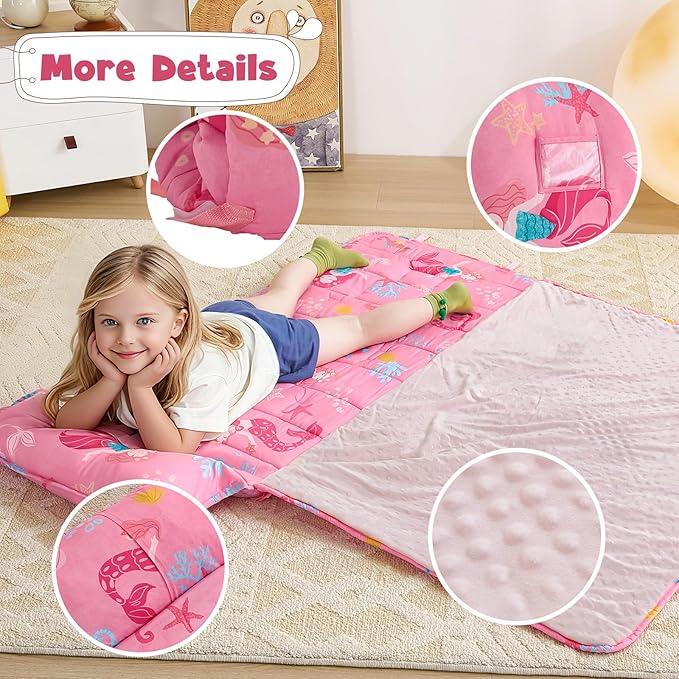 DJY Toddler Nap Mat,Kid Slumber Bag with Removable Pillow & Minky Blanket,Soft Sleeping Mat Perfect for Daycare,Preschool,Kindergarten,Travel