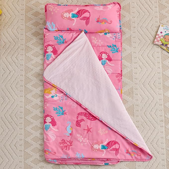 DJY Toddler Nap Mat,Kid Slumber Bag with Removable Pillow & Minky Blanket,Soft Sleeping Mat Perfect for Daycare,Preschool,Kindergarten,Travel