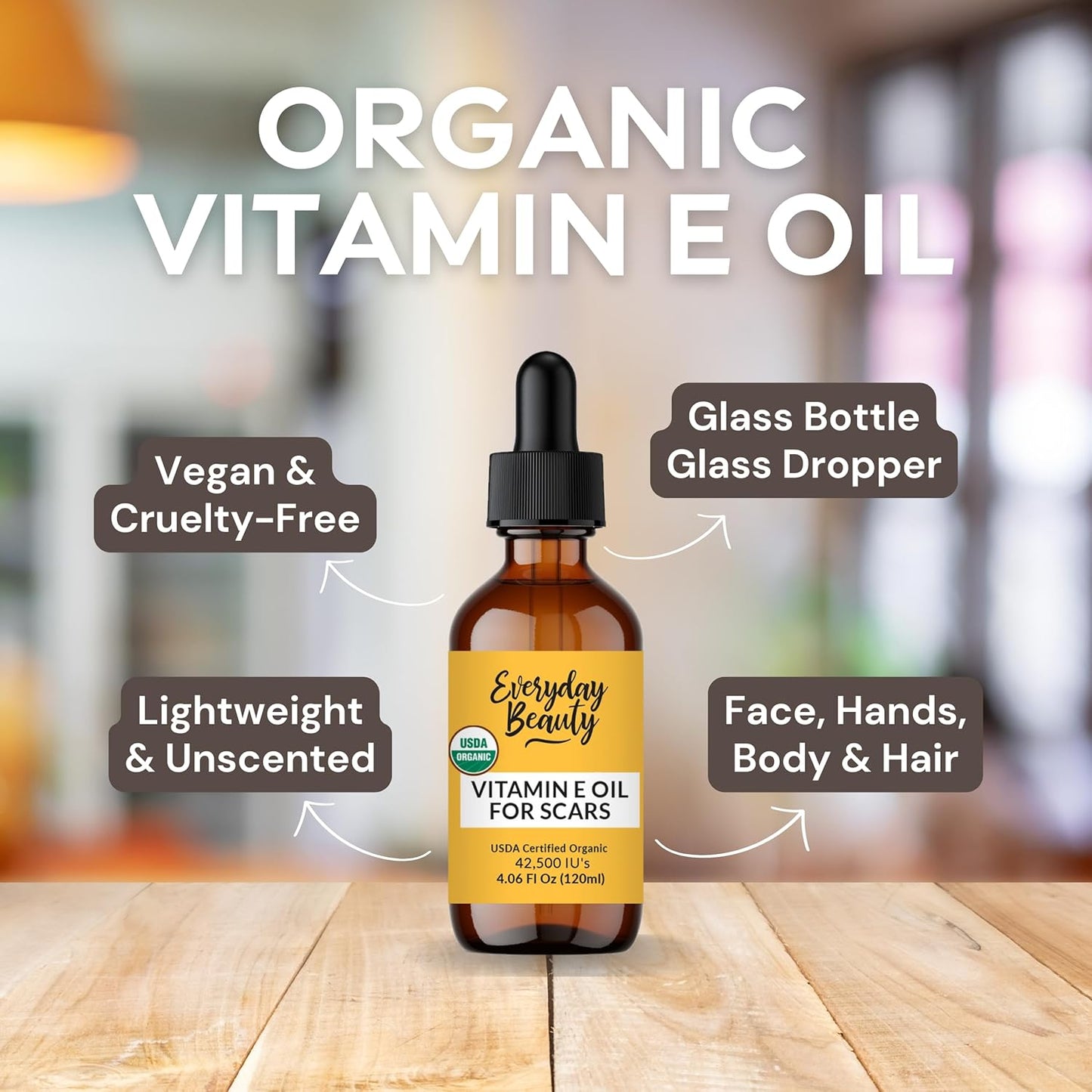 Organic Vitamin E Oil for Scars - All Natural & Vegan Skin Moisturizer 4.06oz - Light & Unscented Great for Scars After Surgery - Reduce Wrinkles, Anti Aging, Lighten Dark Spots -Face, Skin & All Over