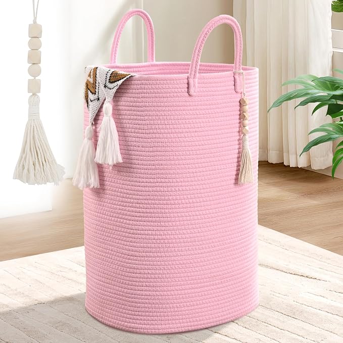 Woven Laundry Basket for Clothes, 65L Large Rectangle Laundry Hampers, Nursery Storage Basket for Toys, Tall Dirty Clothes Hamper for Bedroom Aesthetic, Bathroom, Laundry Room
