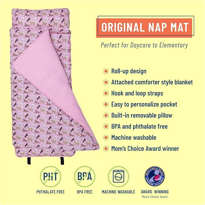Wildkin Kids Original Nap Mat – Cozy Kids Sleep Mat with Pillow, ideal for School & Travel
