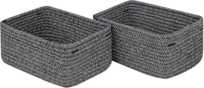 CubesLand Mixed Black Baskets Bins for Organizing,Small Woven Storage Baskets for Shelves,Cute Closet Cube Bins Set 2,Baby Nursery Cube Organizer Toys Basket Bin,Home Decor Organization Bins