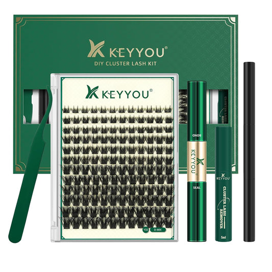DIY Lash Extension Kit KEYYOU 144pcs Lash Clusters Eyelash Extension Kit with Mascara Brush Bond and Seal Lash Remover Lash Applicators Lash Brush for DIY Lash Extensions (Y22 Kit)
