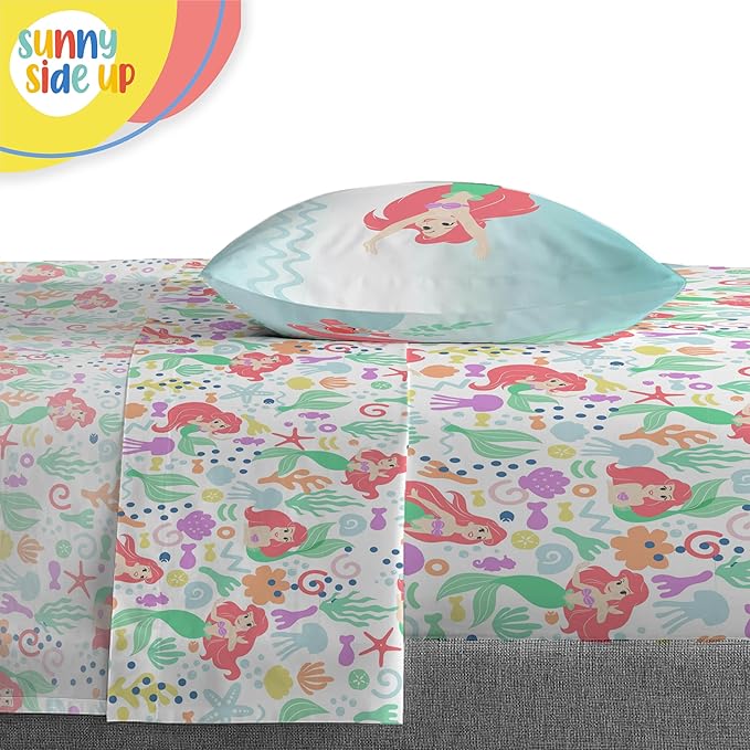 Sunny Side Up Disney The Little Mermaid Twin Comforter Set - 5 Piece Kids Bedding Includes Comforter, Sheets & Pillow Cover - Super Soft Ariel Microfiber Bed Set