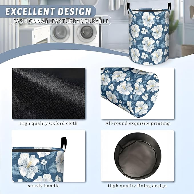 Blooming Floral with Colorful Butterfly Laundry Basket with Handles, 19.7"x15.7" Clothes Foldable Laundry Hamper Organizer for Dorm Nursery Bedroom Bathroom Decor, Toy Storage Bin for Kids