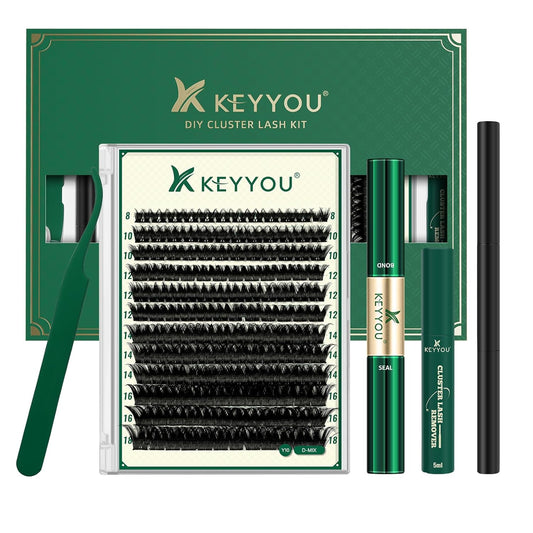 DIY Lash Extension Kit 144pcs 8-18MIX Lash Clusters with Super Hold Mascara Brush Bond and Seal Lash Remover Lash Applicators Lash Brush for KEYYOU DIY Lash Kit (Y10 Kit)
