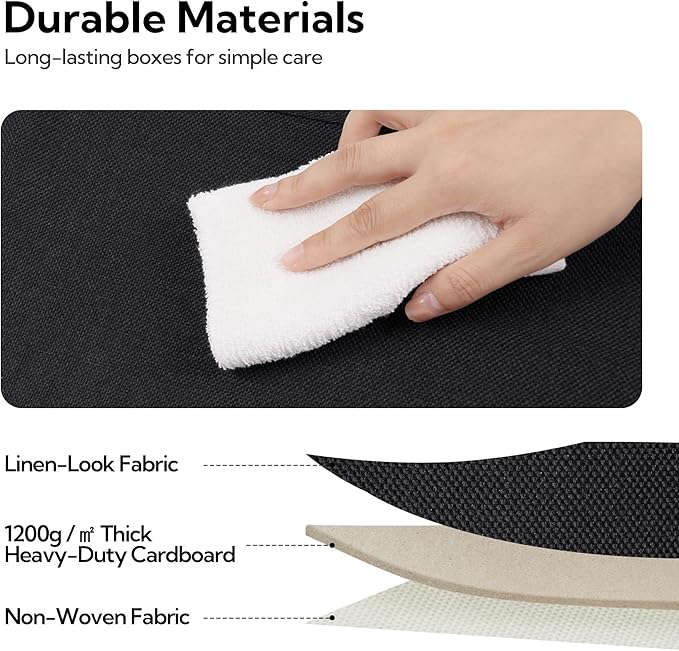 GRANNY SAYS Shelf Storage Bins, Fabric Storage Baskets for Closet and Clothes, Collapsible Storage Boxes with Handles, Decorative Storage Containers for Bedroom, Black, Large, 3-Pack