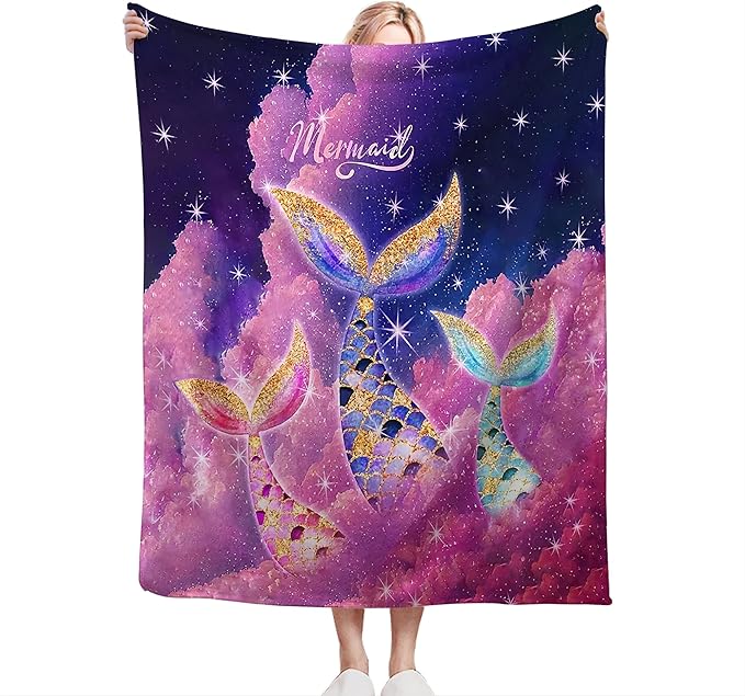 Mermaid Blanket Pink Mermaid Gifts for Girls Boys Woman Kids Lover Throw Blankets Soft Blanket Warm Fleece Flannel Plush Blankets for Bed Sofa Couch 50"x60"