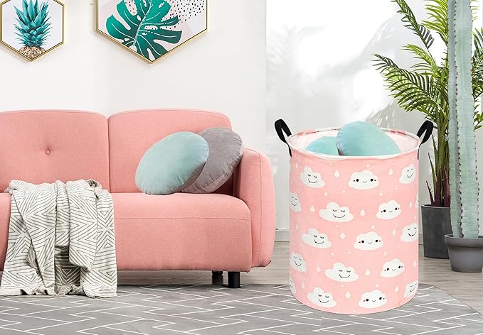 KUNRO Round Laundry Basket Hamper Kids Toys and Clothes Storage Basket Children Gift Basket Baby Toy Organizer Bins for Room Decor (Smile)