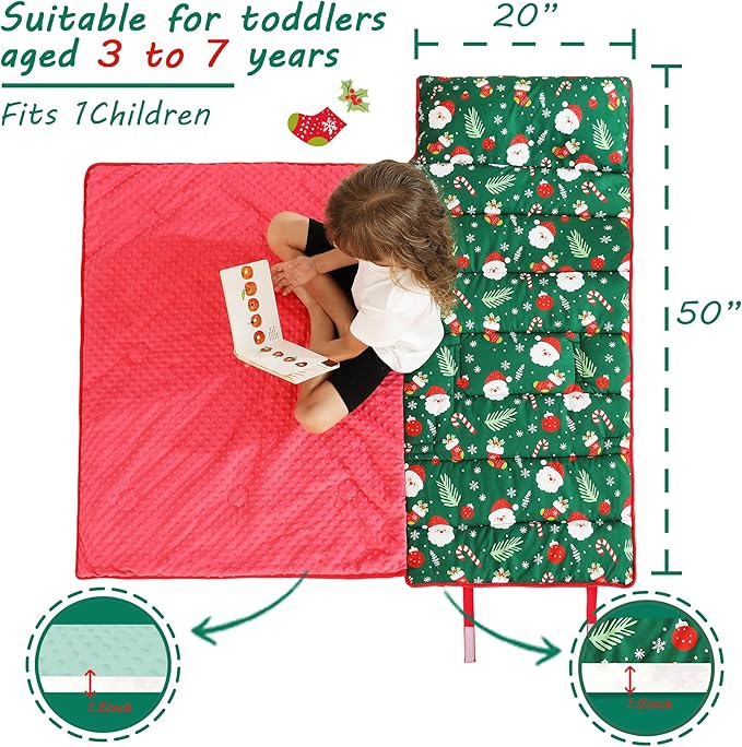 Toddler Nap Mat with Pillow and Blanket, Extra Large Rolled Napping Mats,Slumber Bags for Boys Girls,Kids Sleeping Bag for Daycare, Preschool Travel Camping