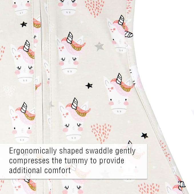 Woombie Original Baby Swaddling Blanket - Soothing, Cotton Baby Swaddle with Zipper - Wearable Newborn Blanket, Unicorn, 14-19 lbs