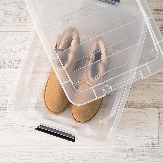 IRIS USA 32 QT Plastic Storage Box with Lid and Latches - 6 Pack - BPA-Free, See-Through Organizing Solution, Durable Nestable Stackable Containers, Secure Pull Handle - Clear