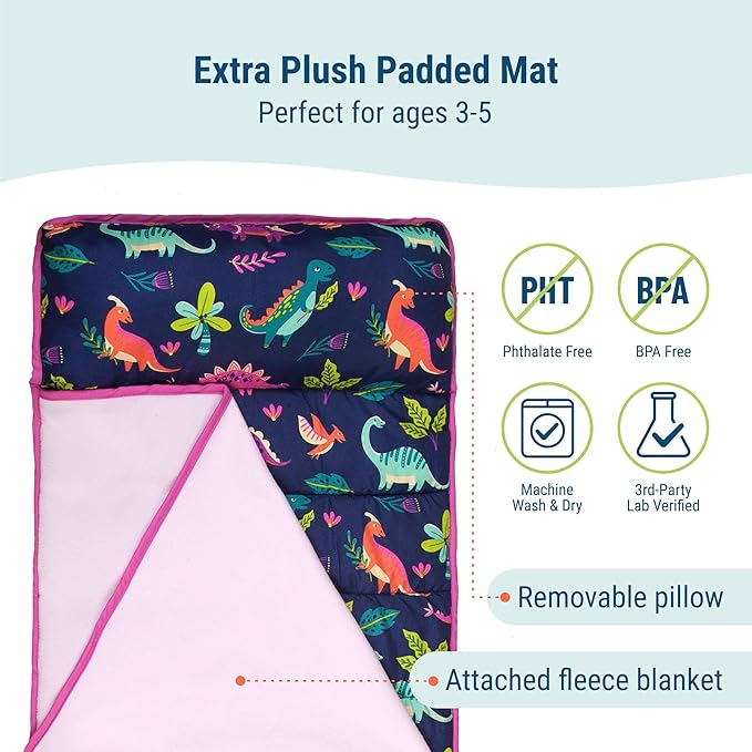 Wildkin 43-inch Kids Nap Mat – Soft Microfiber Toddler Sleeping Mat with Pillow