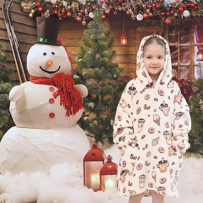 Fiosnow Milky Tea Blanket Hoodies for Kids Toddler 2-6YR Oversize Wearable Blanket Hoodies for Boys Girls Teens